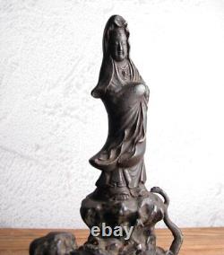 Statue sculpture guanyin en cuivre art bouddhisme dragon Japon ancienne H6 po