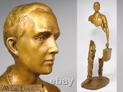 Statue sculpture homme en bronze art M La Luer ancienne H22 pouces
