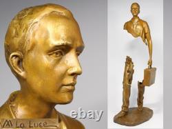 Statue sculpture homme en bronze art M La Luer ancienne H22 pouces