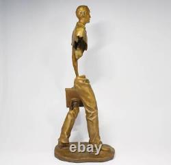 Statue sculpture homme en bronze art M La Luer ancienne H22 pouces