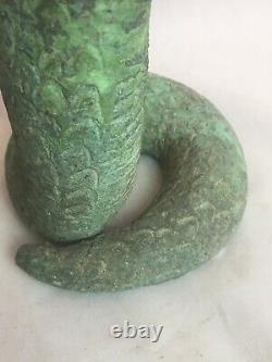 Statue sculpture serpent menaçant Bronze Patine vert Ancien Cobra