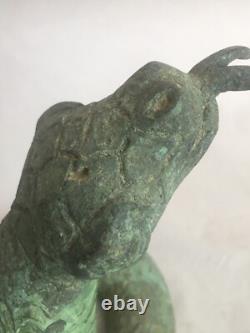 Statue sculpture serpent menaçant Bronze Patine vert Ancien Cobra