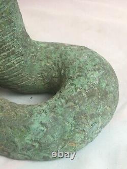 Statue sculpture serpent menaçant Bronze Patine vert Ancien Cobra