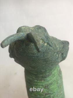 Statue sculpture serpent menaçant Bronze Patine vert Ancien Cobra