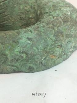 Statue sculpture serpent menaçant Bronze Patine vert Ancien Cobra