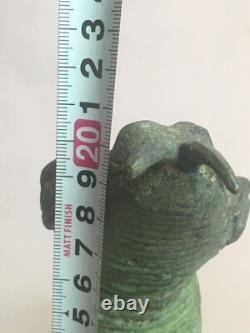 Statue sculpture serpent menaçant Bronze Patine vert Ancien Cobra