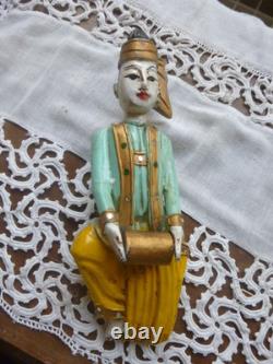 Statues Birmanie anciennes bois sculpté polychrome musiciens myanmar lot 4+1off