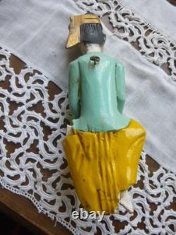 Statues Birmanie anciennes bois sculpté polychrome musiciens myanmar lot 4+1off