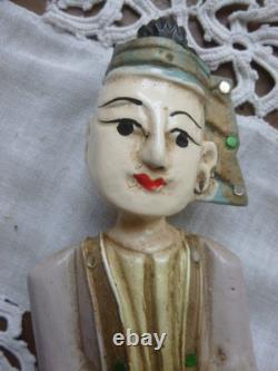 Statues Birmanie anciennes bois sculpté polychrome musiciens myanmar lot 4+1off
