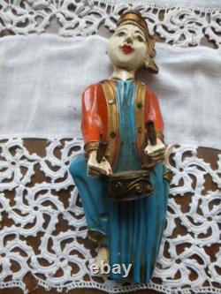 Statues Birmanie anciennes bois sculpté polychrome musiciens myanmar lot 4+1off