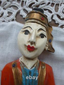 Statues Birmanie anciennes bois sculpté polychrome musiciens myanmar lot 4+1off