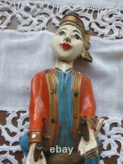 Statues Birmanie anciennes bois sculpté polychrome musiciens myanmar lot 4+1off