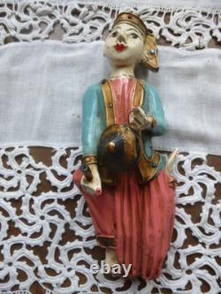 Statues Birmanie anciennes bois sculpté polychrome musiciens myanmar lot 4+1off