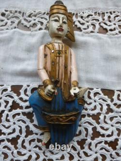 Statues Birmanie anciennes bois sculpté polychrome musiciens myanmar lot 4+1off