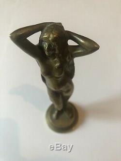 Statuette Bronze sur socle Femme nue érotique Ancien Antique vintage Rare Doré