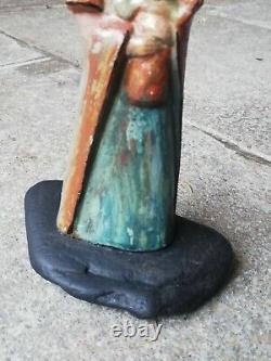 Statuette ancienne en terre sculpture de la vièrge à l'enfant, signé