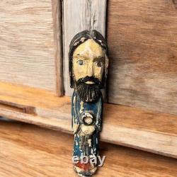 Statuette ancienne sculpture personnage en bois peint déco vintage polychrome