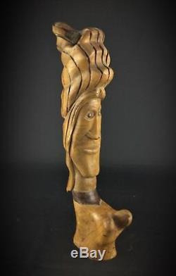 Statuette en bois de noyé, ancienne insolite de style Salvador Dali signé/50cm