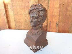 Statuette figurine visage ancien serre-livre statue sculpture turban collier