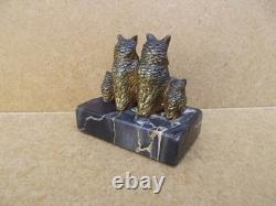 Sujet ancien petit bronze famille hiboux Chouette sur ce socle en marbre