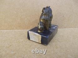 Sujet ancien petit bronze famille hiboux Chouette sur ce socle en marbre