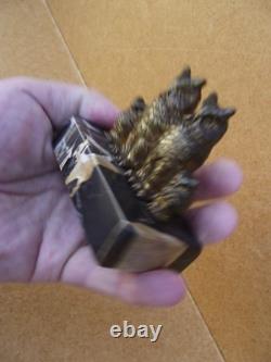 Sujet ancien petit bronze famille hiboux Chouette sur ce socle en marbre