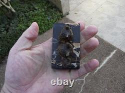 Sujet ancien petit bronze famille hiboux Chouette sur ce socle en marbre