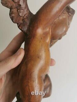 Superbe Ange ancien en bois fruitier sculpté XIX putti putto angelot baroque