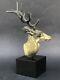 Superbe Ancienne Sculpture Cerf En Regule époque Art Deco Sur Socle En Marbre