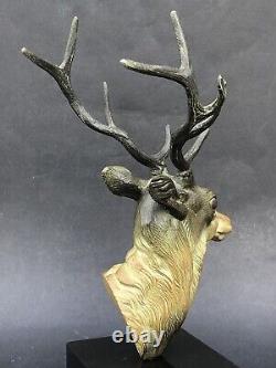 Superbe ancienne SCULPTURE CERF en REGULE époque ART DECO sur socle en marbre