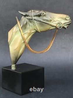 Superbe ancienne SCULPTURE CHEVAL en REGULE époque ART DECO sur socle en marbre