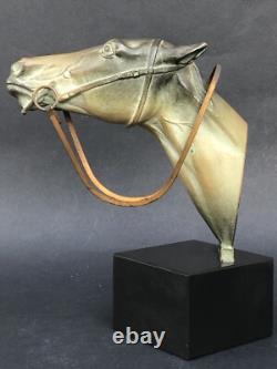 Superbe ancienne SCULPTURE CHEVAL en REGULE époque ART DECO sur socle en marbre