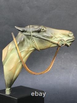Superbe ancienne SCULPTURE CHEVAL en REGULE époque ART DECO sur socle en marbre
