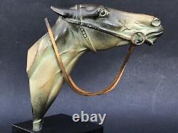 Superbe ancienne SCULPTURE CHEVAL en REGULE époque ART DECO sur socle en marbre