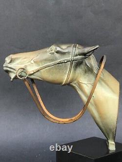 Superbe ancienne SCULPTURE CHEVAL en REGULE époque ART DECO sur socle en marbre