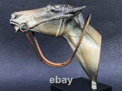 Superbe ancienne SCULPTURE CHEVAL en REGULE époque ART DECO sur socle en marbre