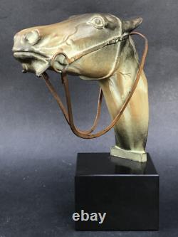 Superbe ancienne SCULPTURE CHEVAL en REGULE époque ART DECO sur socle en marbre