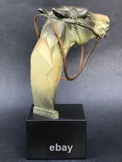 Superbe ancienne SCULPTURE CHEVAL en REGULE époque ART DECO sur socle en marbre