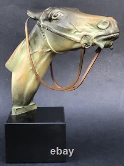 Superbe ancienne SCULPTURE CHEVAL en REGULE époque ART DECO sur socle en marbre