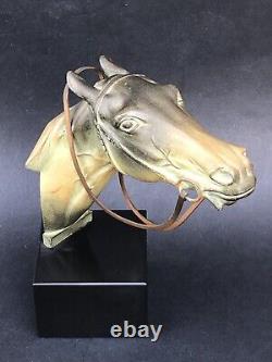 Superbe ancienne SCULPTURE CHEVAL en REGULE époque ART DECO sur socle en marbre