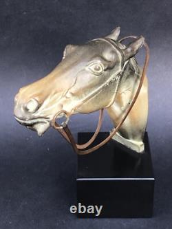 Superbe ancienne SCULPTURE CHEVAL en REGULE époque ART DECO sur socle en marbre