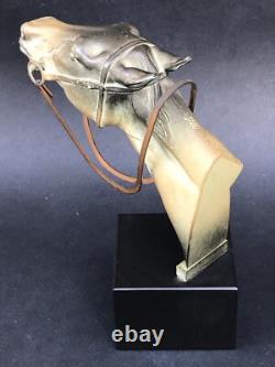 Superbe ancienne SCULPTURE CHEVAL en REGULE époque ART DECO sur socle en marbre