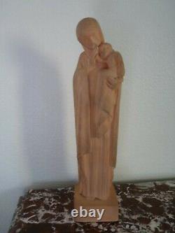 Superbe ancienne sculpture originale de René LELEU (1911-1984) Vierge à l'Enfant