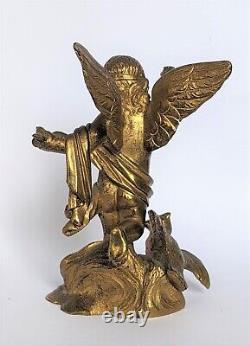 Superbe et ancienne paire de petites sculptures allégoriques en bronze doré