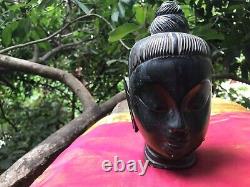 Tête Bouddha Marbre Noir Statue ancienne Sculpture Inde Décor Bouddhisme Asie E