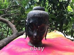 Tête Bouddha Marbre Noir Statue ancienne Sculpture Inde Décor Bouddhisme Asie E