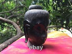 Tête Bouddha Marbre Noir Statue ancienne Sculpture Inde Décor Bouddhisme Asie Q