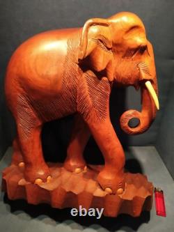 Très Grande Sculpture, Éléphant en Bois, Statue H. 45 cm. Ancien
