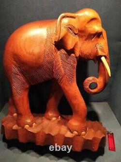 Très Grande Sculpture, Éléphant en Bois, Statue H. 45 cm. Ancien