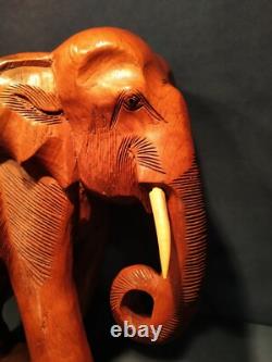 Très Grande Sculpture, Éléphant en Bois, Statue H. 45 cm. Ancien